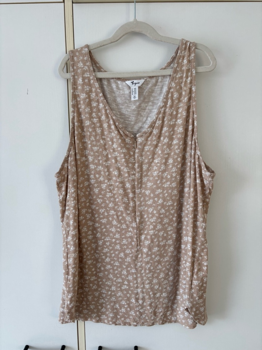 Thyme Maternity Nursing Tank Top XL Beige Floral Breastfeeding Modal Cotton Soft